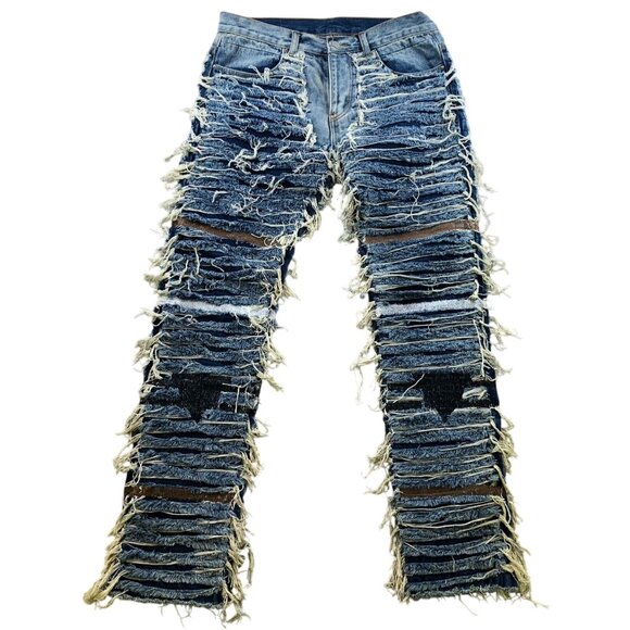 Mnml Men's Jeans Size 33 Distressed Frayed Denim Cotton Blue - Picture 1 of 16